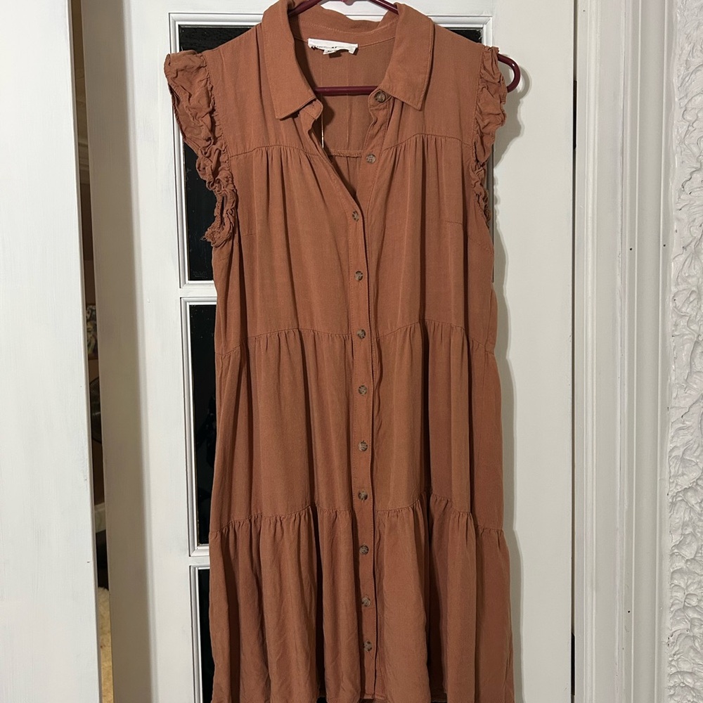 Lucky Brand Terracotta Ruffle Midi Dress